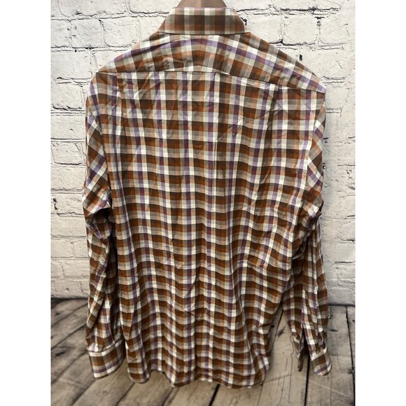 Peter Millar Men's Purple Brown White Check Button Up Long Sleeve Large - Picture 2 of 5